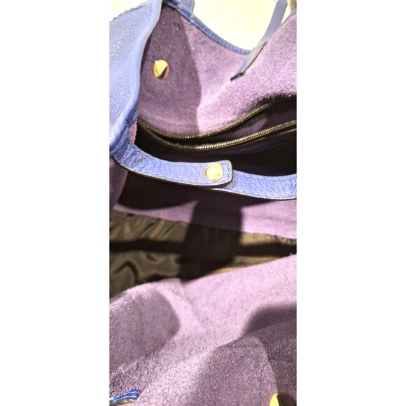 Stella & Dot Cobalt Blue Large Leather Shoulder Bag Tote - Picture 7 of 8